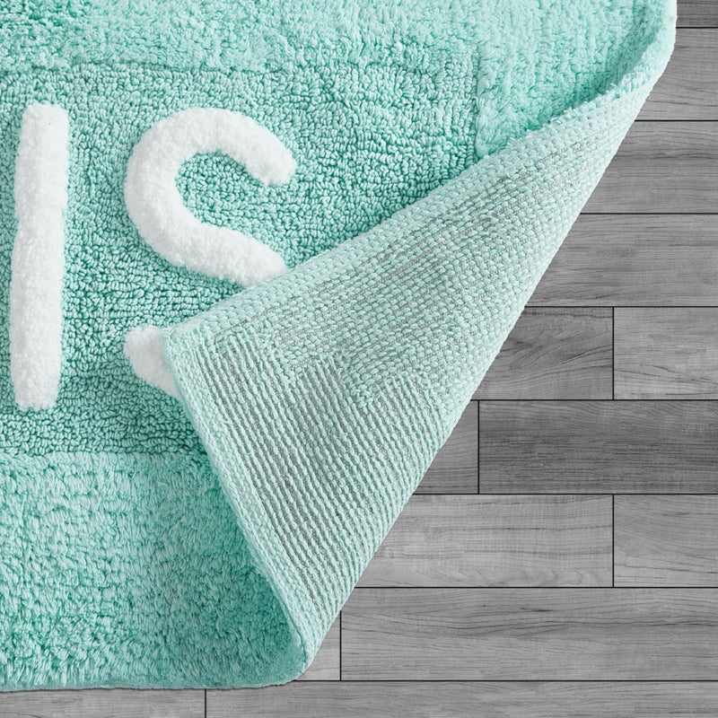 Creative Home Ideas Jean Pierre Cotton 2-Piece Bath Rug Set - Soft Cotton Bath Mat - Bathroom Decor - Water Absorbent and Machine Washable - Measures 20"x32"- "His & Hers"- Aqua Blue - Image 4